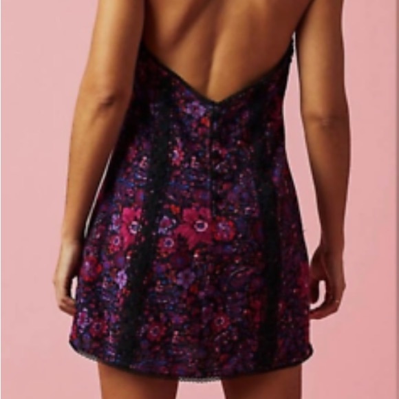 FREE PEOPLE MISS YOU LACE MINI DRESS PINK BLACK SIZE 2 - Picture 3 of 6